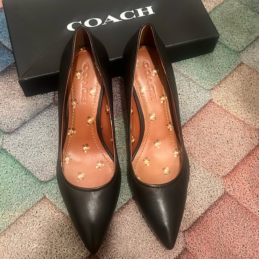 Coach black leather high heels